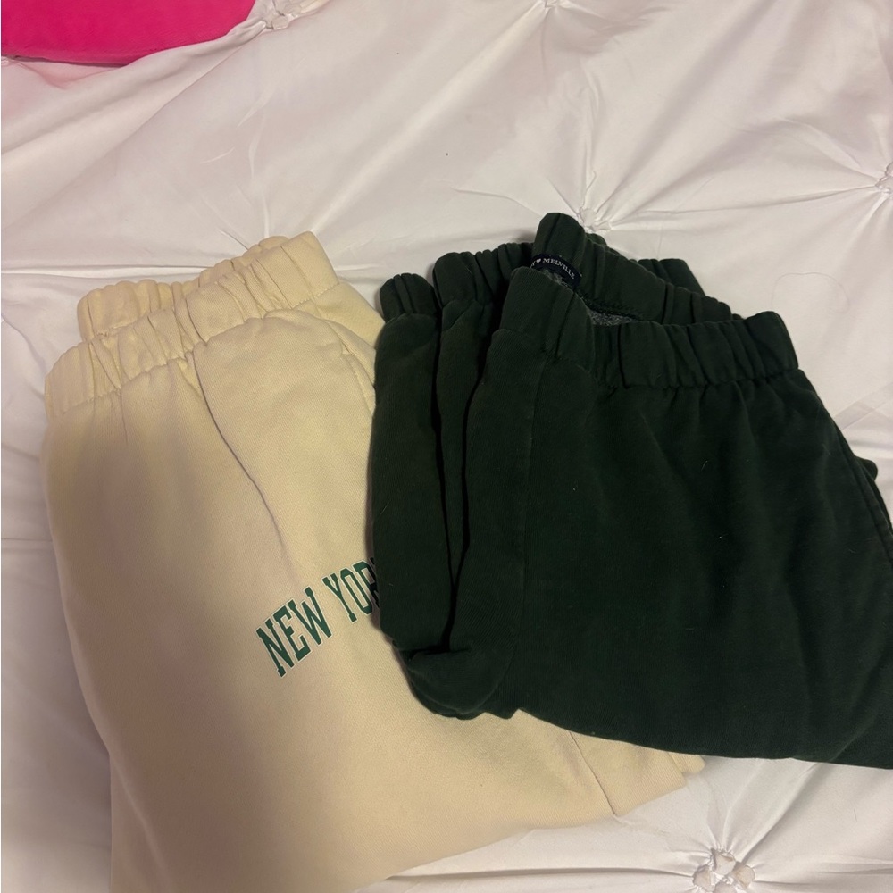 Brandy Melville Cream and Green Track Pants